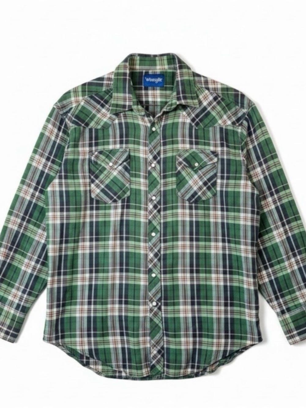 Wrangler Western Pearl Snap Plaid Shirt Men's XL Green Long Sleeve